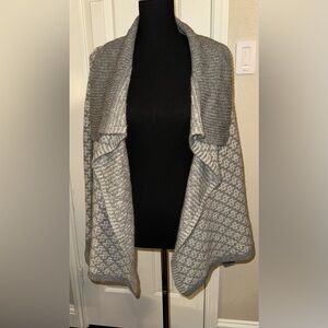 LOFT Geo Jacquard Open Front Cardigan Sweater Women’s XL Gray White Wool Mohair